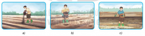 Quan sát hình vẽ và nêu các cách bón phân lót tương ứng với mỗi hình